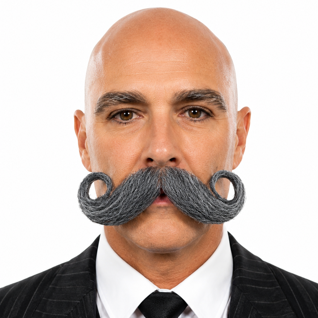 Theatrical Quality Big Curl Handlebar Premium Mustache - 6 Colors